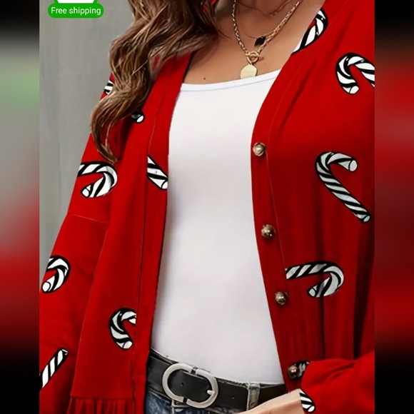 Last One CHRISTMAS Cardigan Candy Cane CHRISTMAS SWEATER - Picture 4 of 6